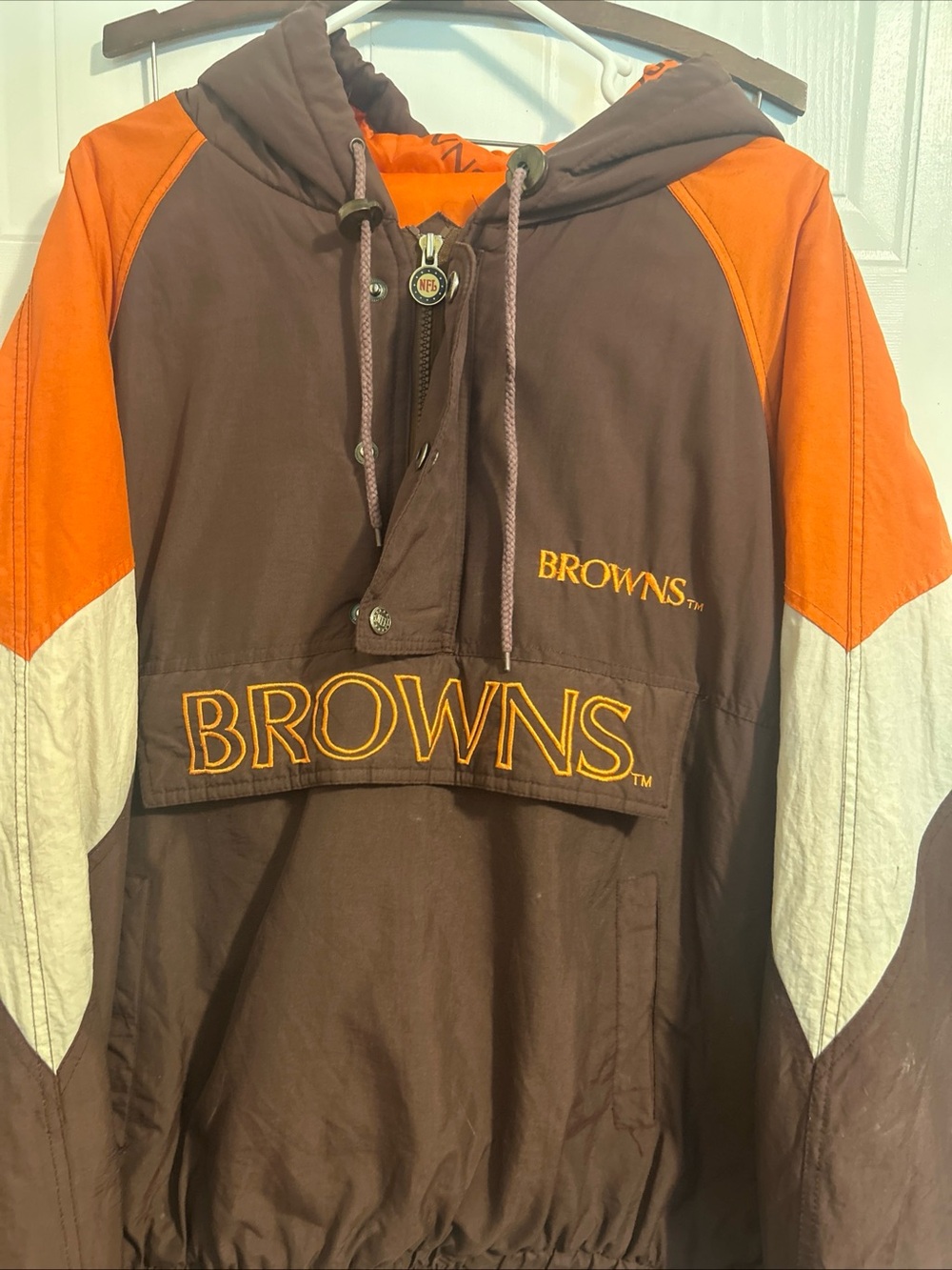 NFL Browns Hooded Pullover Jacket in Brown, Orange & Cream